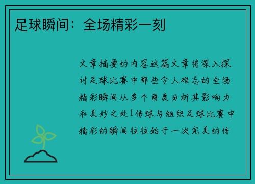 足球瞬间：全场精彩一刻