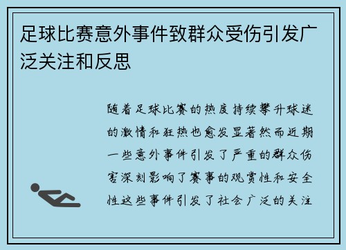 足球比赛意外事件致群众受伤引发广泛关注和反思