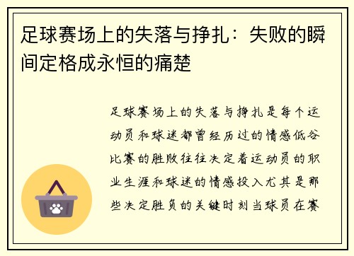 足球赛场上的失落与挣扎：失败的瞬间定格成永恒的痛楚