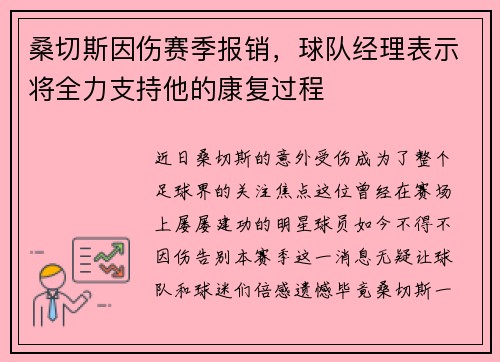 桑切斯因伤赛季报销，球队经理表示将全力支持他的康复过程