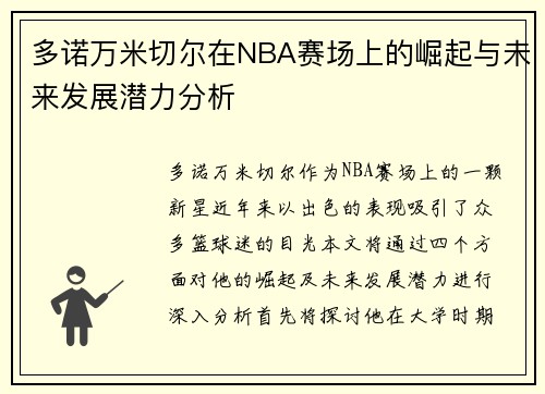 多诺万米切尔在NBA赛场上的崛起与未来发展潜力分析