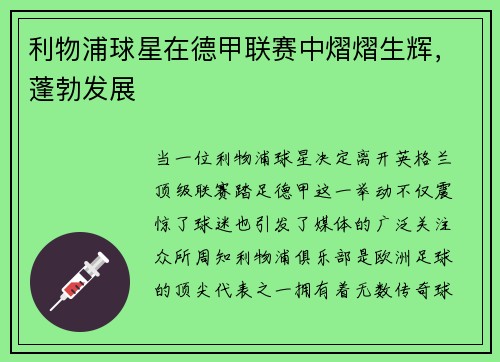 利物浦球星在德甲联赛中熠熠生辉，蓬勃发展